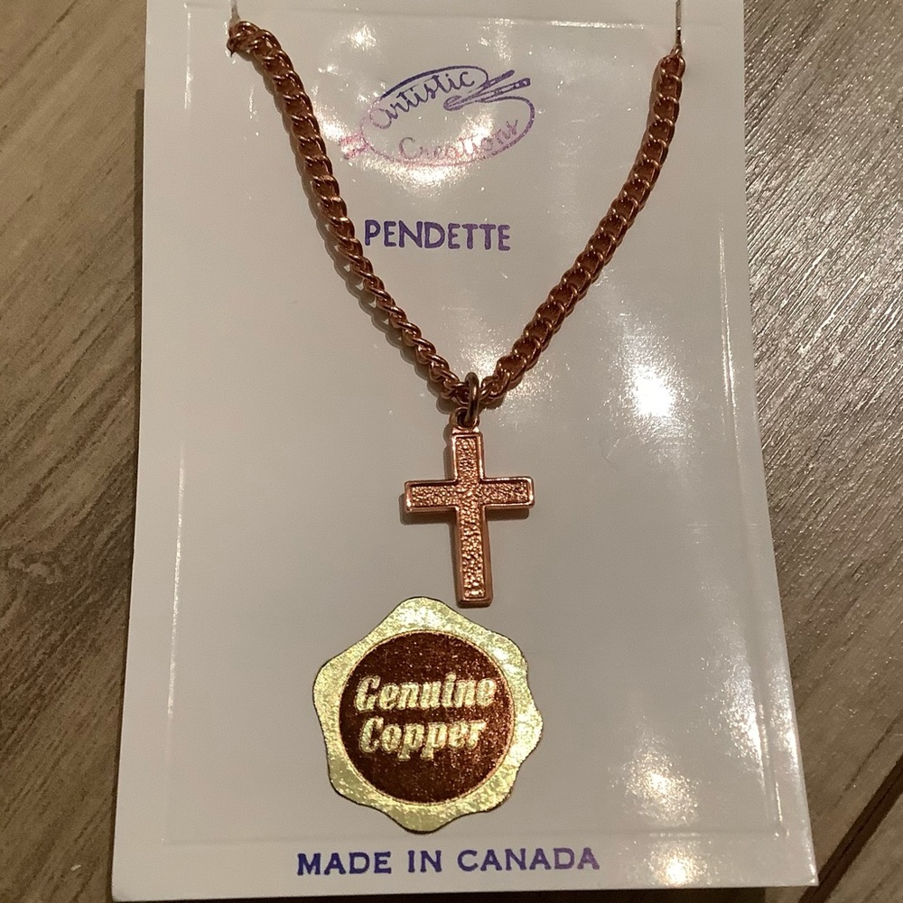 New vintage Copper cross pendette